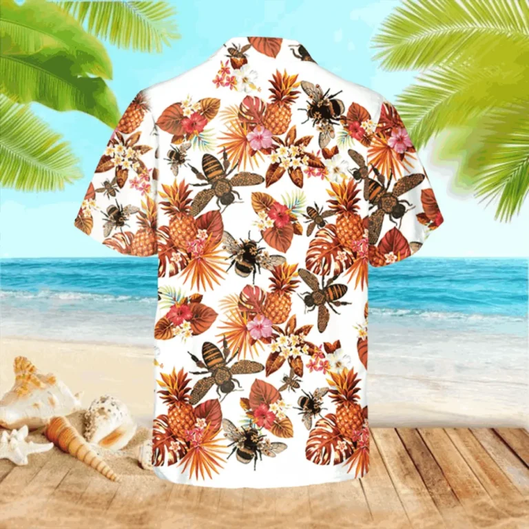 Red And White Bee Hawaiian Shirt, Gift For Beekeeper, Aloha Shirt For Mens, Womens