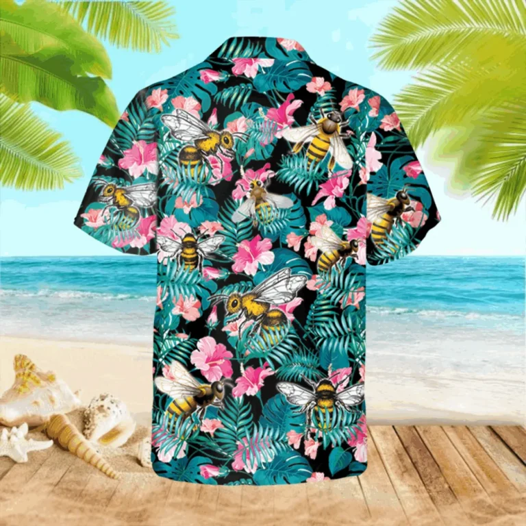 Tropical Hibicus Bee Hawaiian Shirt, Travel T-shirt, Aloha Shirt For Mens, Womens