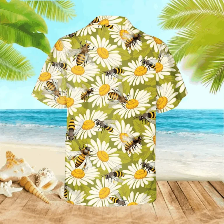 Floral Bee Hawaii Shirt, Honey Shirt, Beach Outfit, Aloha Shirt For Mens, Womens