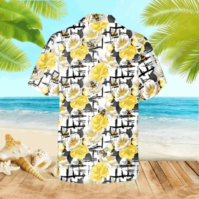 Yellow Bee And Flowers Hawaiian Shirt, Traveling Outfit For Women, Aloha Shirt For Mens, Womens