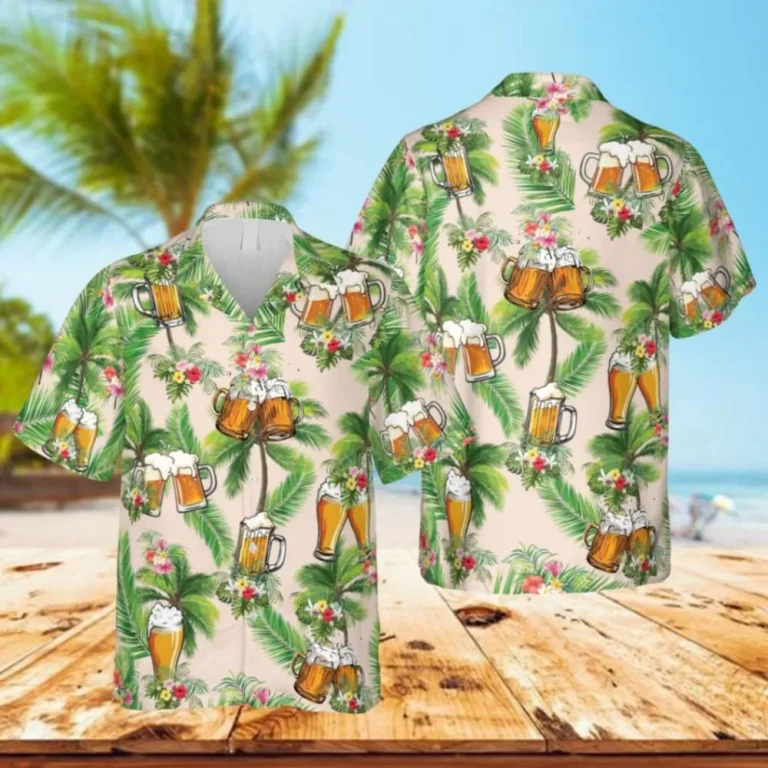 Beer And Palms Hawaii Shirt, Lounge Shirt, Aloha Shirt For Mens, Womens