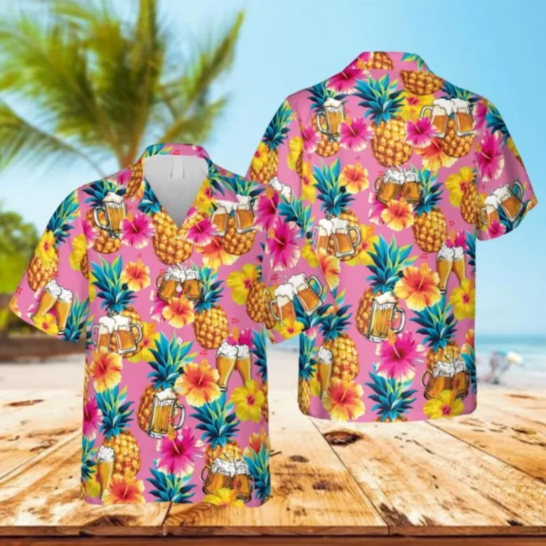 Beer Cheers Pineapple Pink Hawaii Shirt, Summer Shirt, Aloha Shirt For Mens, Womens