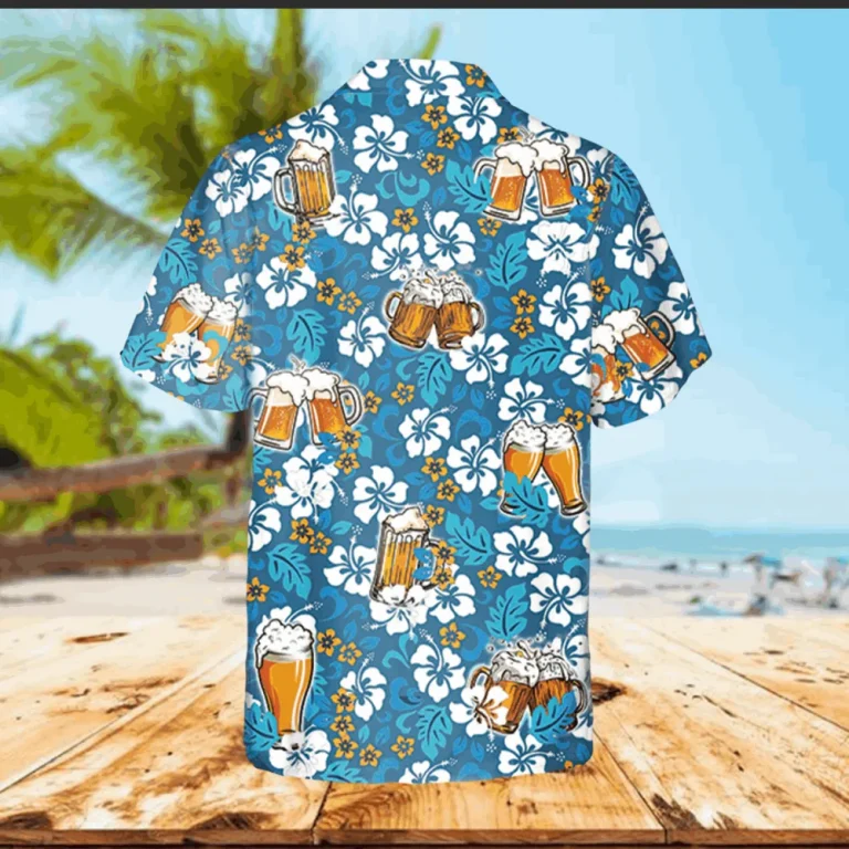 Beer And Flowers Blue Hawaii Shirt, Man Cave T-shirt, Aloha Shirt For Mens, Womens