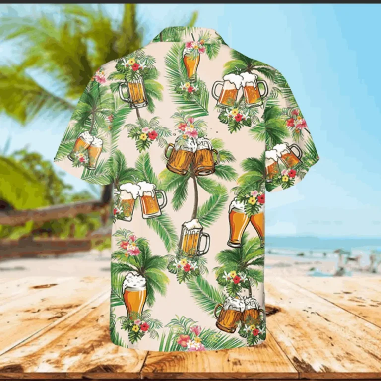 Beer And Palms Hawaii Shirt, Lounge Shirt, Aloha Shirt For Mens, Womens