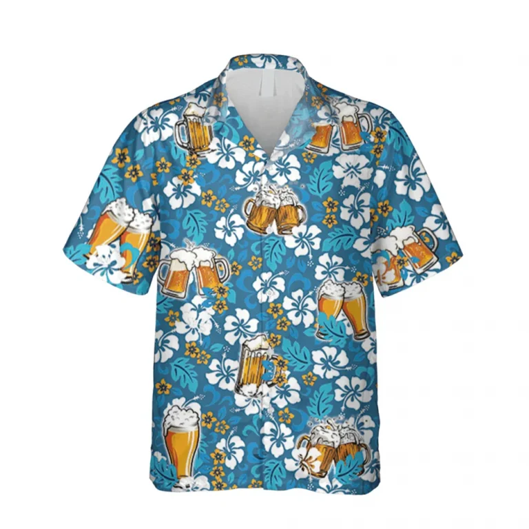 Beer And Flowers Blue Hawaii Shirt, Man Cave T-shirt, Aloha Shirt For Mens, Womens