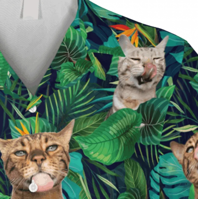 Bengal Cats Sticking Out Tongue Green Hawaii Shirt, Aloha Clothing, Aloha Shirt For Mens, Womens