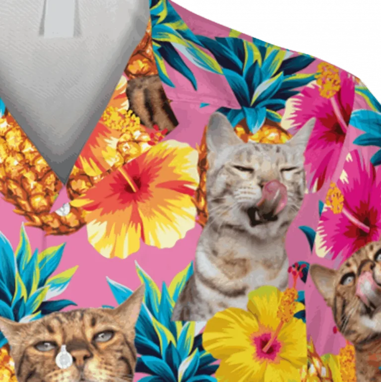 Bengal Cat Pineapples Hawaii T-shirt, Vintage 3d Apparels, Aloha Shirt For Mens, Womens