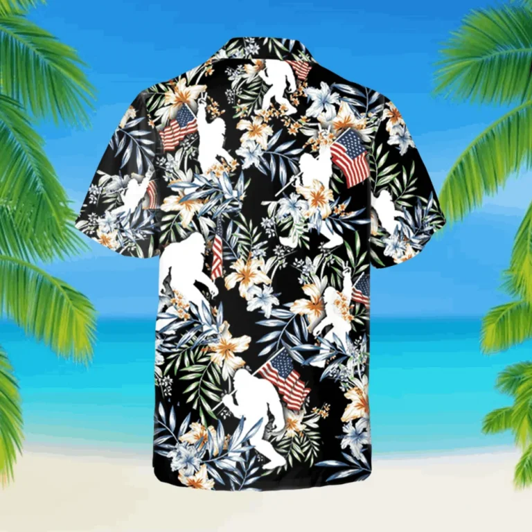 Floral Bigfoot Black Hawaiian Shirt, Summer T-shirt For Men, Aloha Shirt For Mens, Womens