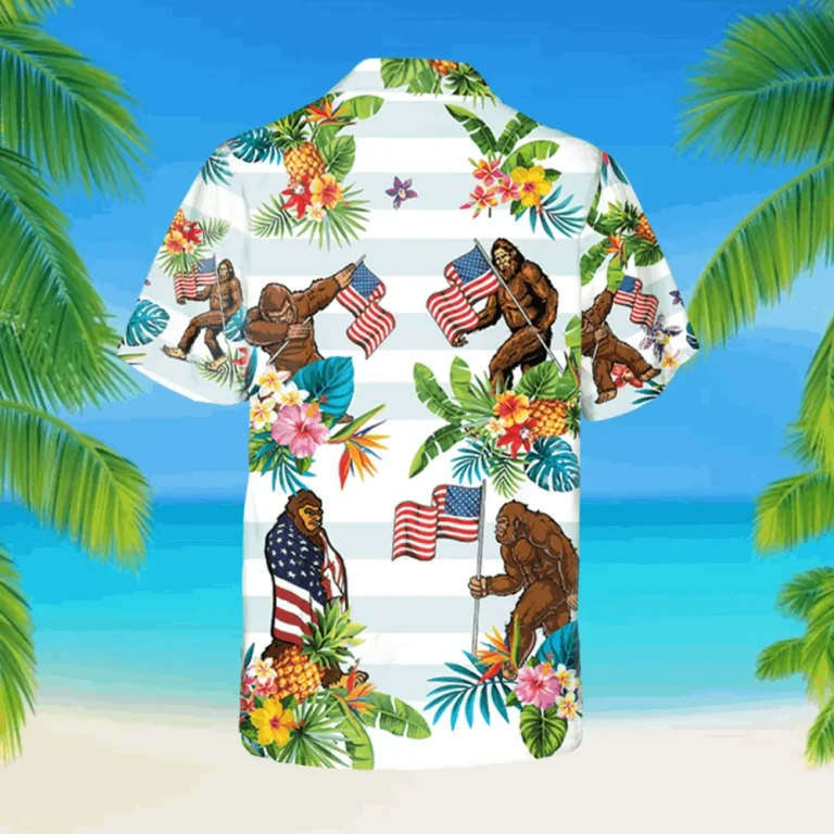 Bigfoot White Hawaiian Shirt, Camping, Camper T-shirt, Aloha Shirt For Mens, Womens