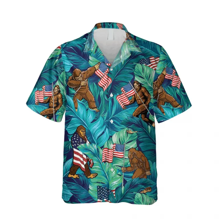 Bigfoot American Flag Hawaii Shirt, Camping Outfit, Aloha Shirt For Mens, Womens