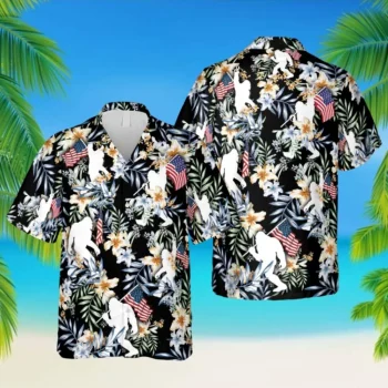 Floral Bigfoot Black Hawaiian Shirt, Summer T-shirt For Men, Aloha Shirt For Mens, Womens