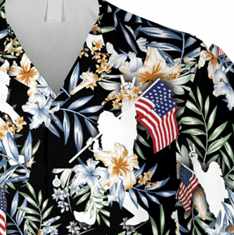 Floral Bigfoot Black Hawaiian Shirt, Summer T-shirt For Men, Aloha Shirt For Mens, Womens