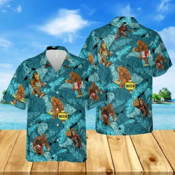 Bigfoot, Beer, Tropical Leaves And Trees Hawaii Shirt, Camping Outfit Ideas, Aloha Shirt For Mens, Womens