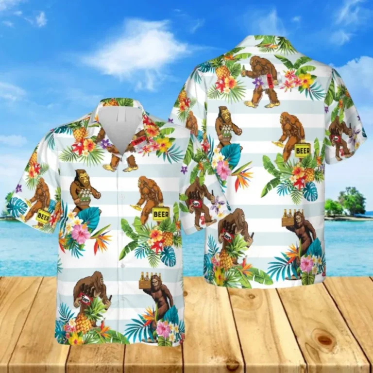 Bigfoot With Beer Funny Camping Hawaii Shirt, Father's Day Gift Idea, Aloha Shirt For Mens, Womens