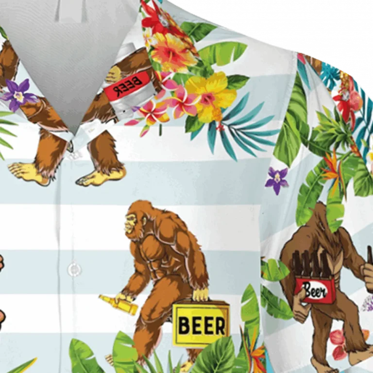 Bigfoot With Beer Funny Camping Hawaii Shirt, Father's Day Gift Idea, Aloha Shirt For Mens, Womens