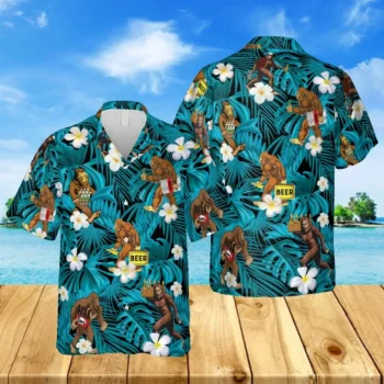 Bigfoot And Beer Green Hawaii Shirt, Beach Outfit For Women, Aloha Shirt For Mens, Womens