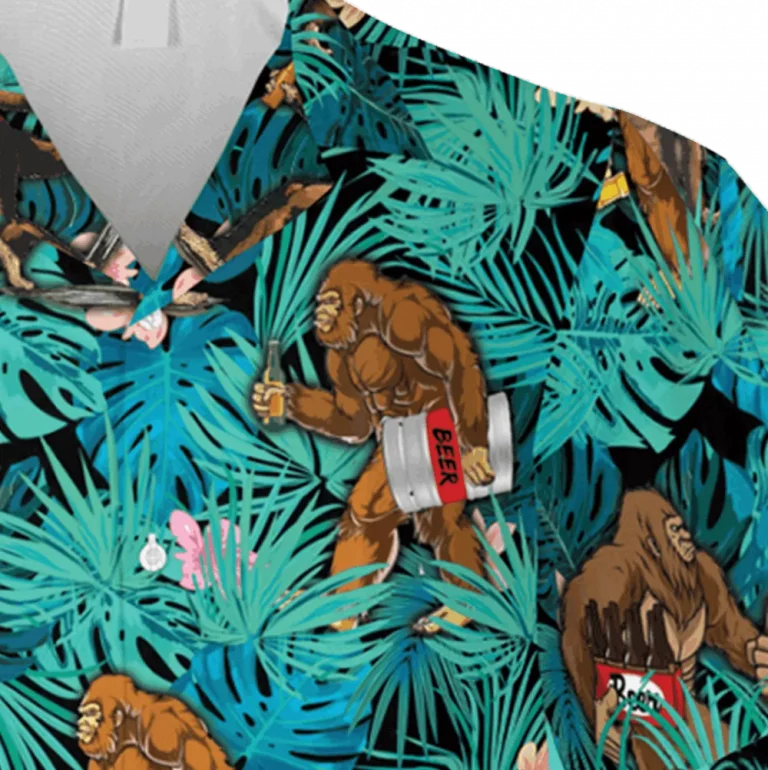 Bigfoot And Tropical Plants Hawaiian T-shirt, Aloha Apparel For Men, Aloha Shirt For Mens, Womens