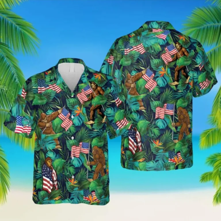 Funny Bigfoot America Hawaiian Shirt, Vintage Beach T-shirt, Aloha Shirt For Mens, Womens