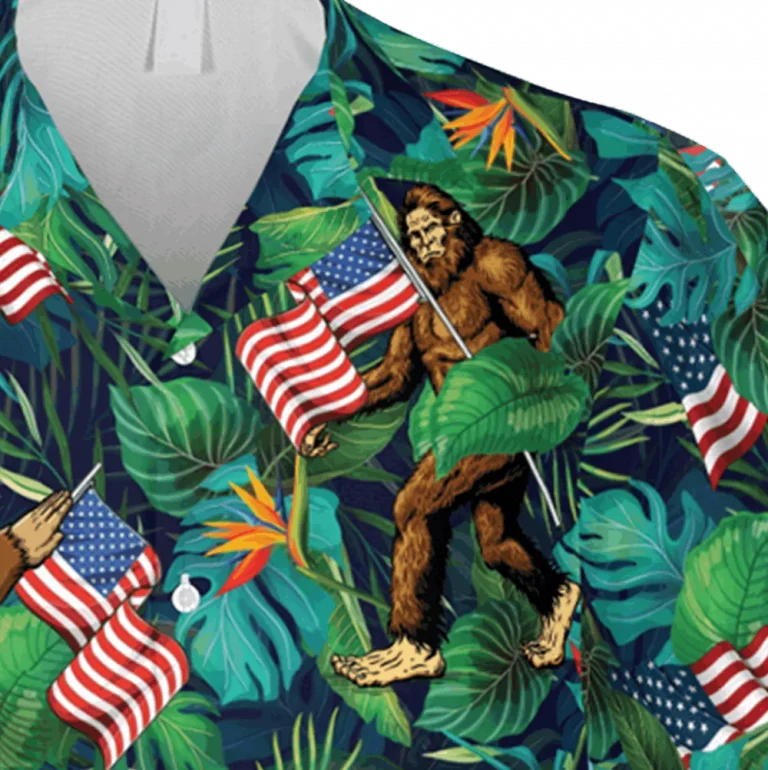 Funny Bigfoot America Hawaiian Shirt, Vintage Beach T-shirt, Aloha Shirt For Mens, Womens