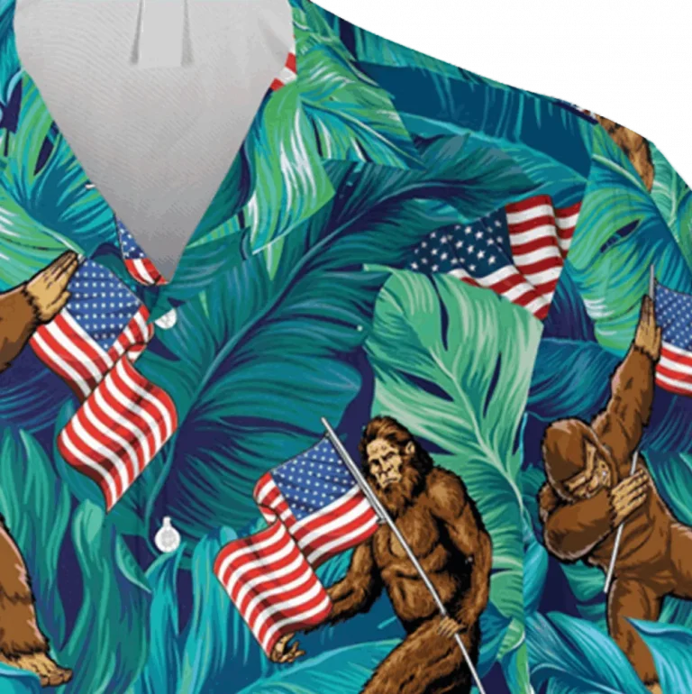 Bigfoot American Flag Hawaii Shirt, Camping Outfit, Aloha Shirt For Mens, Womens