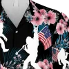 Floral Bigfoot And American Flag Black Hawaii Shirt, Vintage Clothing, Aloha Shirt For Mens, Womens