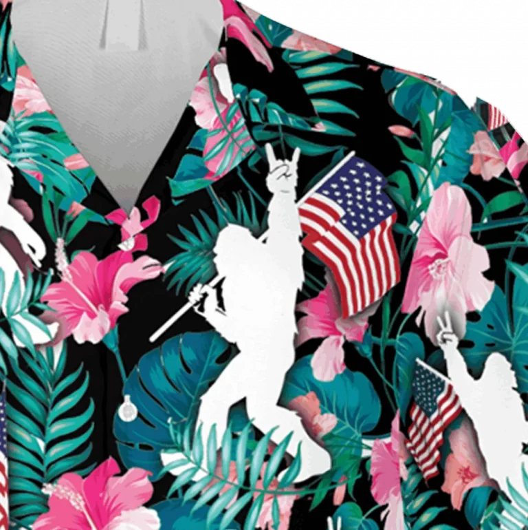 Bigfoot America Hibicus Hawaii Shirt, Patriots T-shirt, Aloha Shirt For Mens, Womens