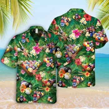 Billards Tropical Hawaii Shirt, Green Summer Outfit, Aloha Shirt For Mens, Womens