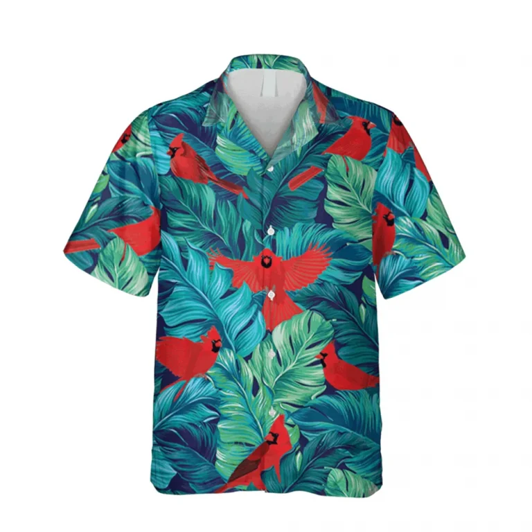 Cardinal Birds Tropical Leaves Hawaiian Shirt, Beach Shirt, Aloha Shirt For Mens, Womens