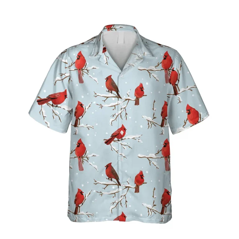 Cardinal Birds Snow Hawaiian Shirt, Winter Beach Shirt, Aloha Shirt For Mens, Womens