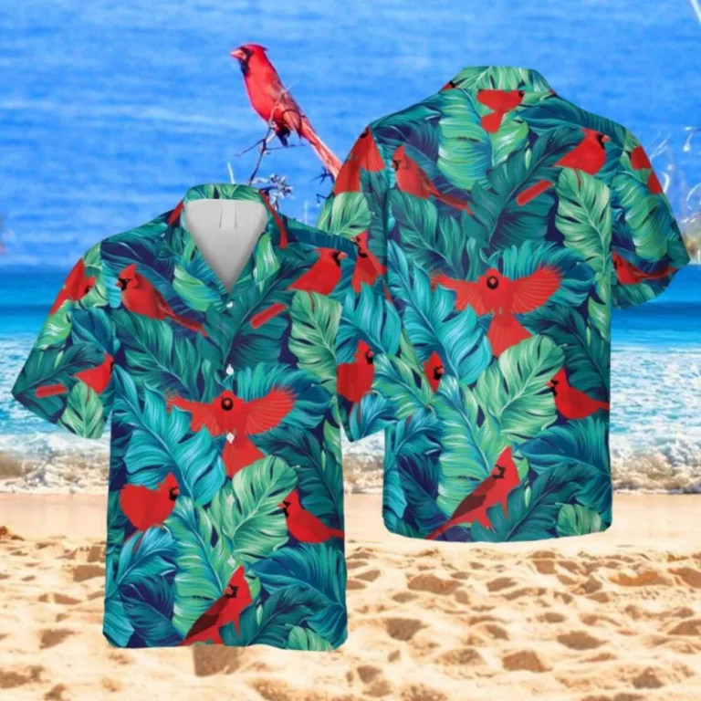 Cardinal Birds Tropical Leaves Hawaiian Shirt, Beach Shirt, Aloha Shirt For Mens, Womens