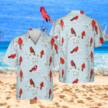 Cardinal Birds Snow Hawaiian Shirt, Winter Beach Shirt, Aloha Shirt For Mens, Womens