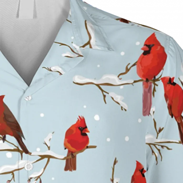 Cardinal Birds Snow Hawaiian Shirt, Winter Beach Shirt, Aloha Shirt For Mens, Womens