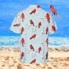 Cardinal Birds Snow Hawaiian Shirt, Winter Beach Shirt, Aloha Shirt For Mens, Womens