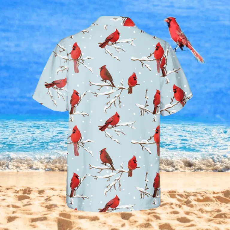 Cardinal Birds Snow Hawaiian Shirt, Winter Beach Shirt, Aloha Shirt For Mens, Womens