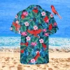 Floral Red Cardinal Birds Hawaii T-shirt, Father's Day Gift, Aloha Shirt For Mens, Womens