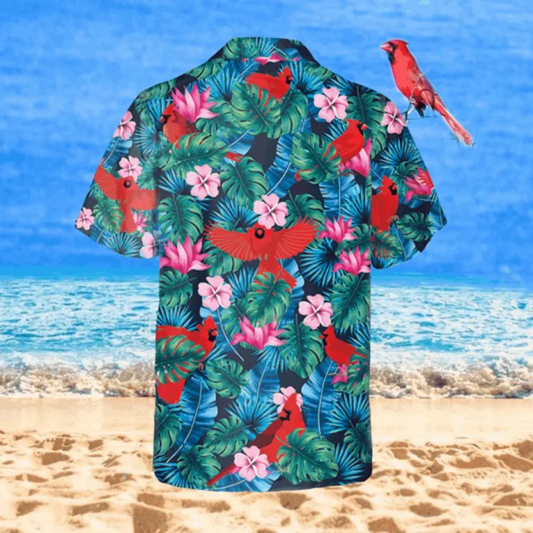 Floral Red Cardinal Birds Hawaii T-shirt, Father's Day Gift, Aloha Shirt For Mens, Womens