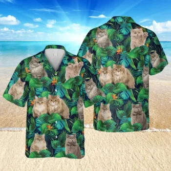 British Longhaired Cats Green Hawaii T-shirt, Summer Outfit For Her, Aloha Shirt For Mens, Womens