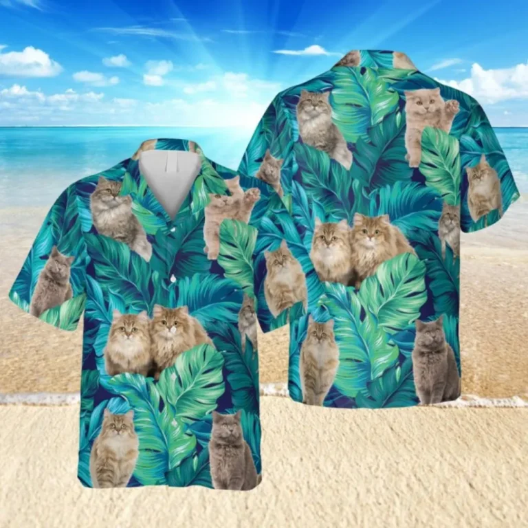 Tropical Leaves Longhaired Cats Hawaiian Shirt, Kalaha T-shirts, Aloha Shirt For Mens, Womens