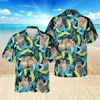 Longhair Kittens Neon Hawaii T-shirt, Cat Mom Gift, Aloha Shirt For Mens, Womens