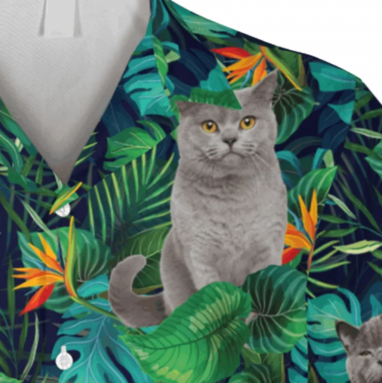 Gray Shorthair Cat Green Hawaii T-shirt, Tactical Hawaiian Shirt, Aloha Shirt For Mens, Womens