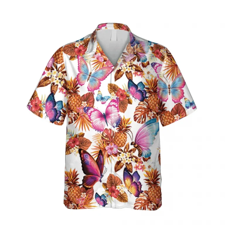 Pink Butterflies Hawaii T-shirt, Travel Outfit For Him, Aloha Shirt For Mens, Womens