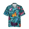 Butterflies Blue Hawaiian T-shirt, Summer Shirt, Aloha Shirt For Mens, Womens