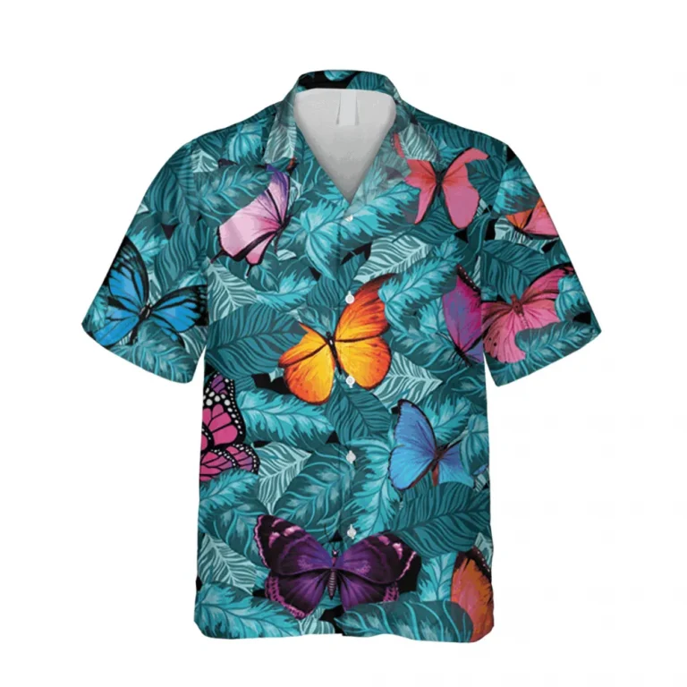 Butterflies Blue Hawaiian T-shirt, Summer Shirt, Aloha Shirt For Mens, Womens