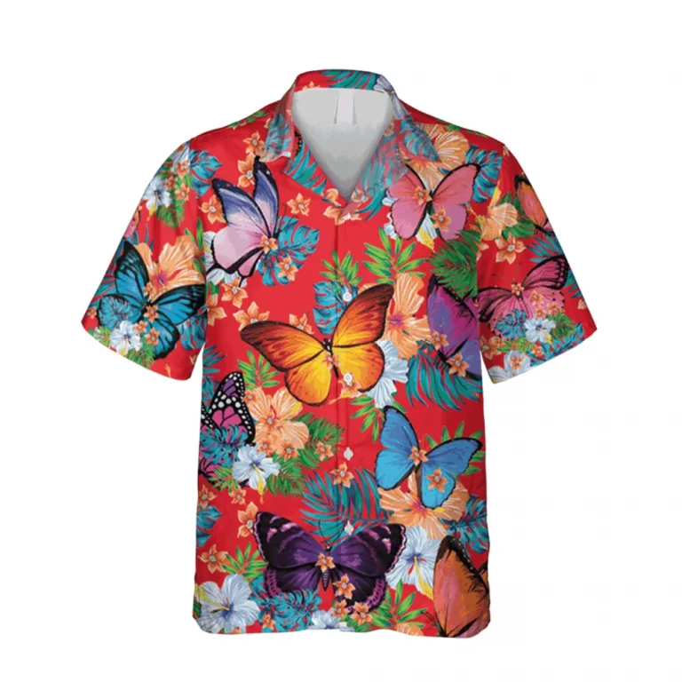 Red Butterfly Hawaiian T-shirt, Father's Day Gift, Aloha Shirt For Mens, Womens