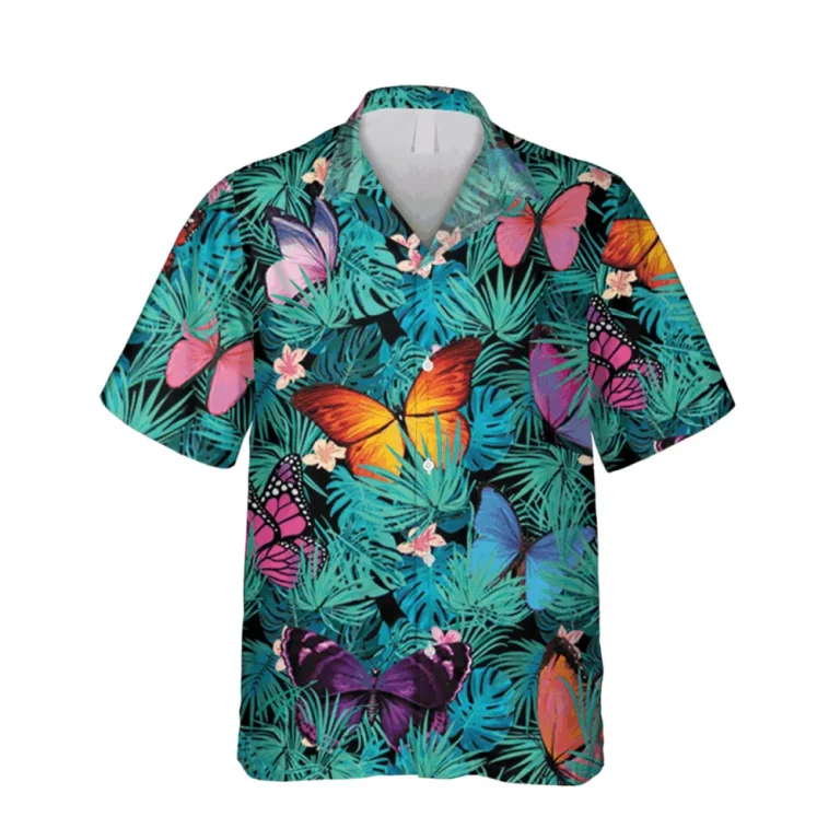 Butterflies Green Hawaii T-shirt, Beach Outfit For Men, Aloha Shirt For Mens, Womens