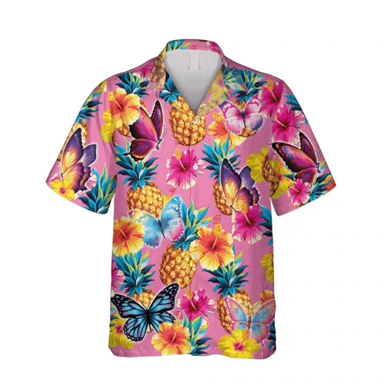 Pink Butterfly Hawaiian Shirt, Gift For Wife, Aloha Shirt For Mens, Womens