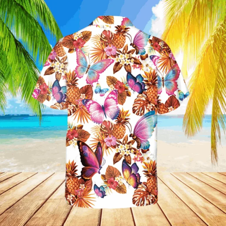 Pink Butterflies Hawaii T-shirt, Travel Outfit For Him, Aloha Shirt For Mens, Womens