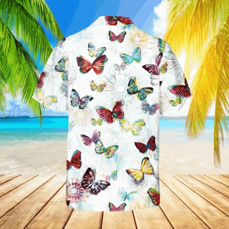 Funny Butterfly White Hawaii Shirt, Summer Outfit, Aloha Shirt For Mens, Womens