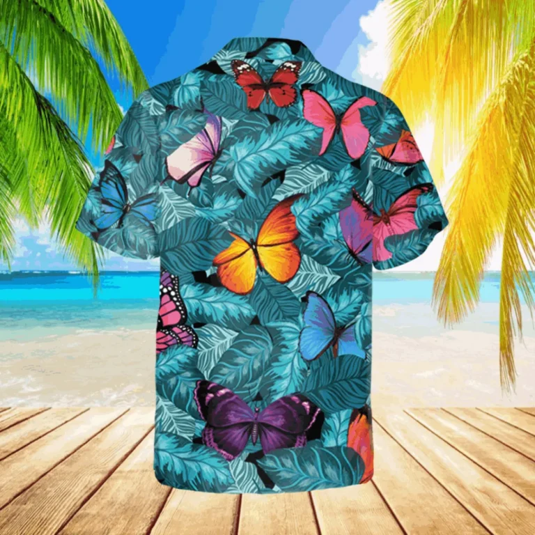 Butterflies Blue Hawaiian T-shirt, Summer Shirt, Aloha Shirt For Mens, Womens
