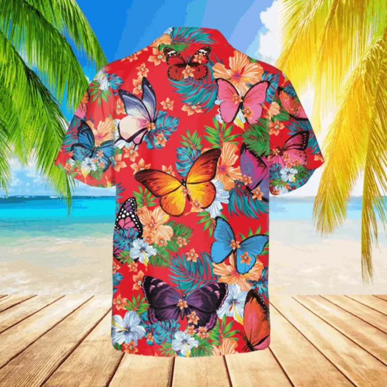 Red Butterfly Hawaiian T-shirt, Father's Day Gift, Aloha Shirt For Mens, Womens